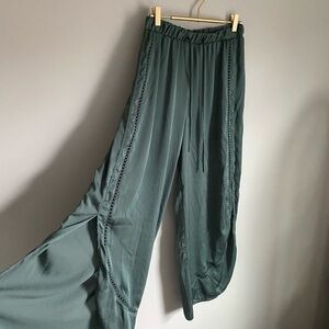 Green Satin Flowy Pants